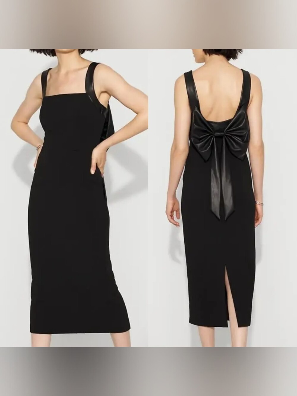 Whbm Cocktail Wedding Date Night Crepe + Faux Leather Bow Midi Dress